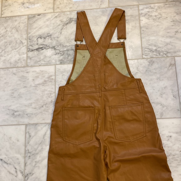Free People Ziggy Vegan Faux Leather Camel Brown Overalls - Picture 5 of 6